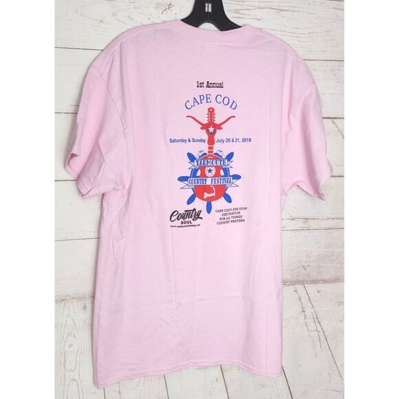 2019 Cape Cod Yarmouth Country Festival Large Pink Crew Neck T-Shirt | Gildan - Picture 9 of 11